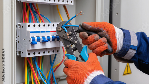 Fotografija electrician repairing electrical outlet