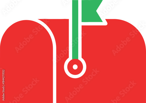 Red mailbox with green flag up icon