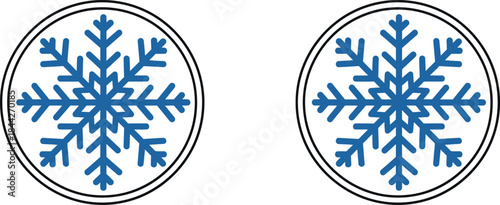 Two blue snowflakes in circles icon set