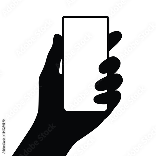 Hand Holding a Blank Smartphone Vector Illustration, Hand holding smartphone with blank screen in modern minimalist design