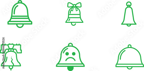 A captivating collection of green outline bell icons in various styles perfect for holiday notification or alert designs
