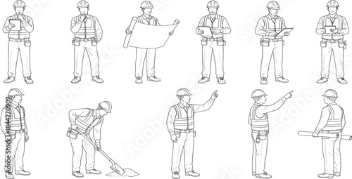 Collection of Construction Workers in Various Poses for Architectural and Engineering Projects