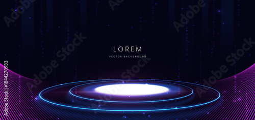 Scene glowing on dark blue background with glowing neon lights podium in futuristic. Concept technology, gamer.