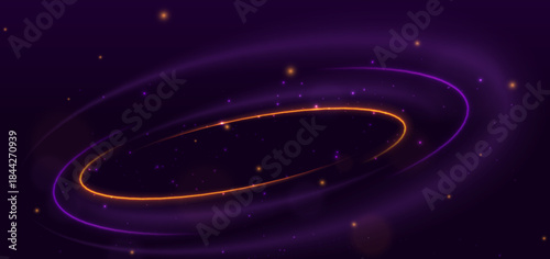 Purple and gold light color rings with sparkling on dark purple background.