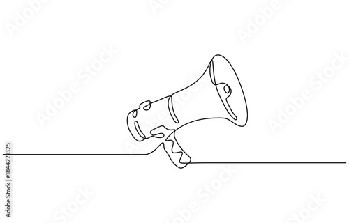 Megaphone in one line art style. Drawing of a bullhorn with an editable black stroke on a transparent background