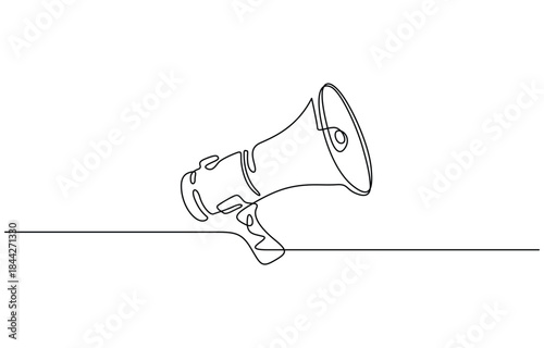 Megaphone in one line art style. Drawing of a bullhorn with an editable black stroke on a transparent background