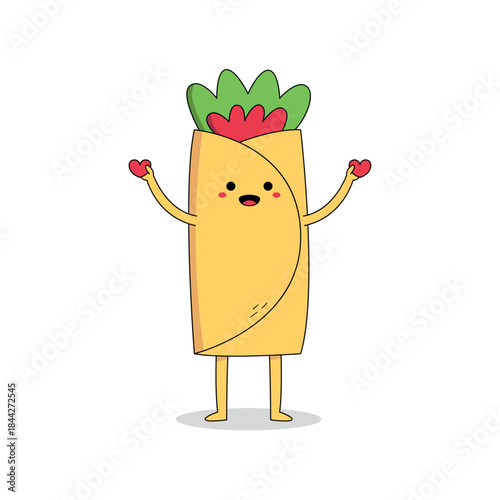 Cute burrito cartoon character spreading love doodle