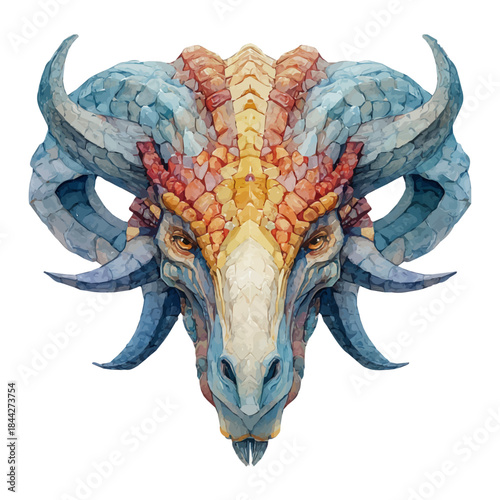 Behemoth Head in watercolor style, vector illustration, isolated on white background.