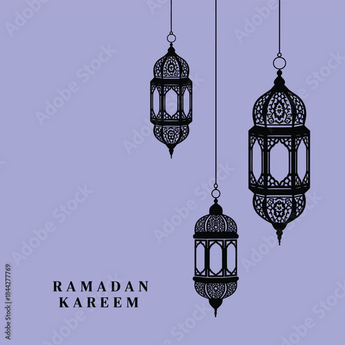 Ramadan kareem greeting card vector illustration with traditional Islamic patterns and decorative motifs, ideal for social media greetings, print invitations, and festival branding.