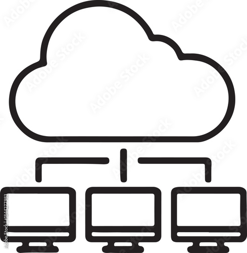 Cloud Hosting Icon – Centralized Network Infrastructure with Connected Devices for Web Services and Data Storage