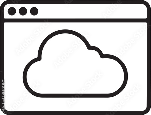 Minimalist Cloud Website Icon – Modern Browser Window with Cloud Symbol for Online Hosting and Web Services