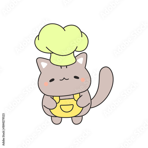 Cute cartoon cat wearing a chef hat and apron