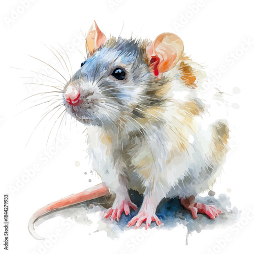 Rat in watercolor painting style, vector illustration on white background.