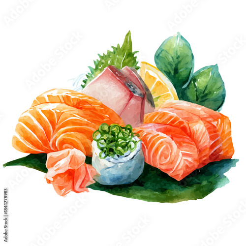 A watercolor painting of Sashimi, vector illustration on white background.