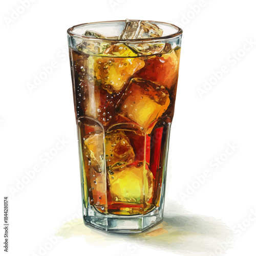 Watercolor vector illustration of Soft Drink, isolated on white background.