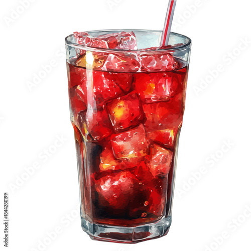 Soft Drink in watercolor painting style, vector illustration on white background.