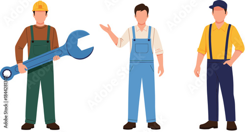 Team of workers illustration featuring construction, repair, and handyman characters in uniform