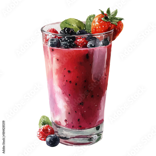 Smoothie in watercolor painting style, vector illustration on white background.