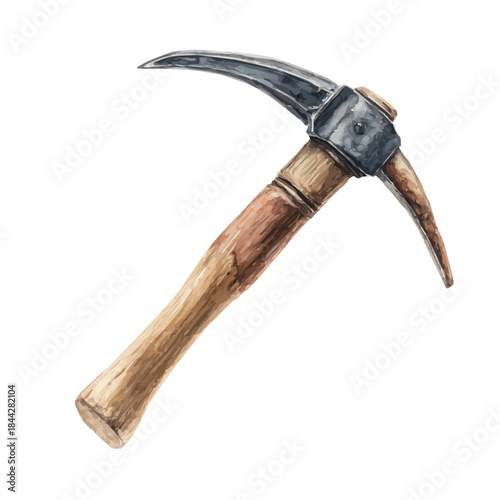 Watercolor painting of Pickaxe, vector illustration, isolated on white background.