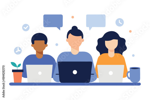Flat Vector Illustration of Team Communication and Online Discussion