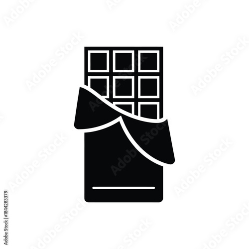 A simple black and white icon of a partially unwrapped chocolate bar