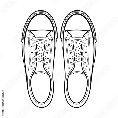 A top down view of a pair of laced canvas sneakers simple design