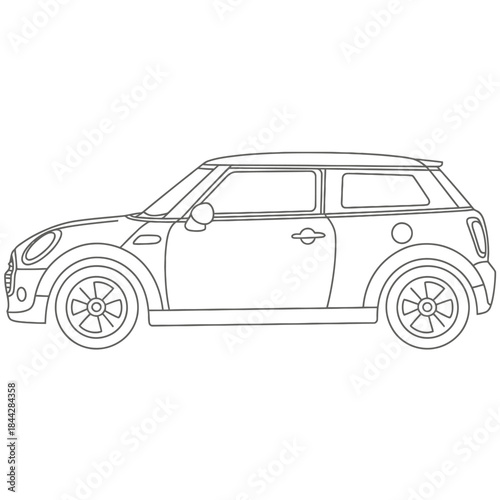 Simple line drawing of a classic mini cooper car side view