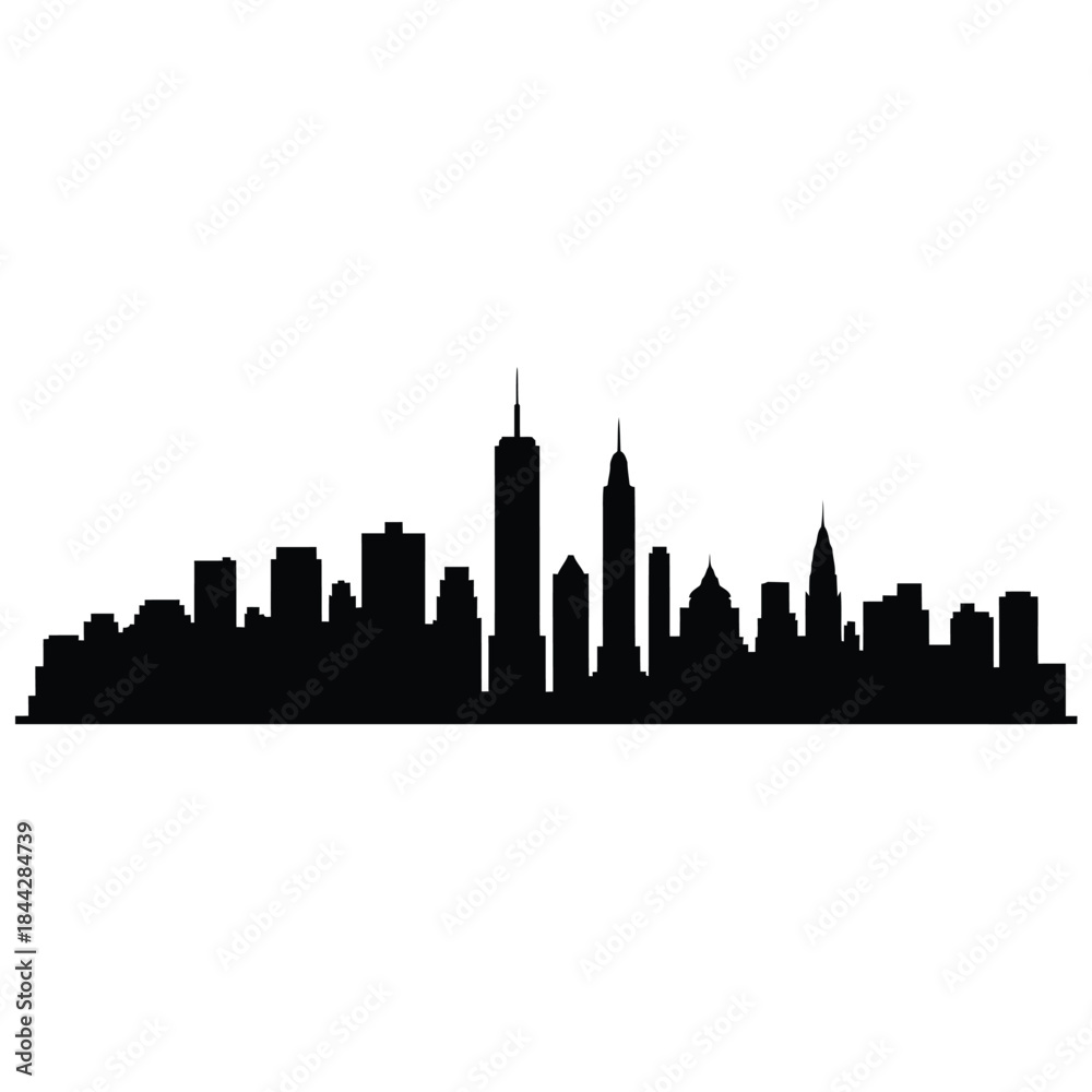 Naklejka premium Silhouetted cityscape against a white background showcasing urban architectural forms