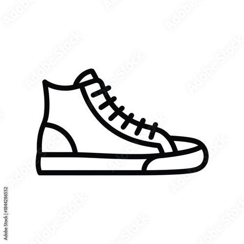 Simple black and white line drawing of a high top sneaker