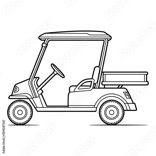 Simple line drawing of a utility vehicle with an open cargo bed