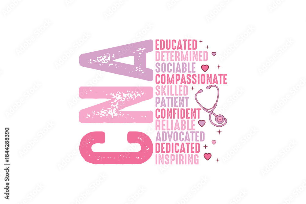 Fototapeta premium CNA Nurse Word Cloud Typography with Medical Symbols for Valentine Day Sublimation Design