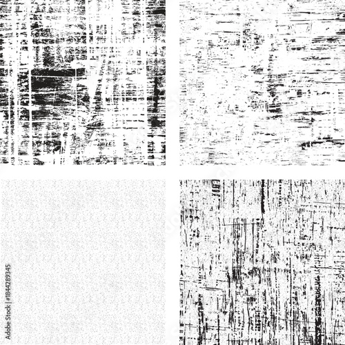 A collection of four abstract black and white textured squares