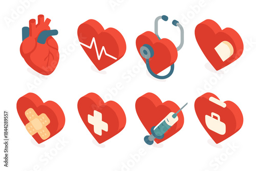 Healthcare silhouette icon set. featuring heart, cardiogram, stethoscope, pill, and syringe symbols