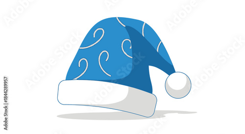 Festive blue holiday cap with swirls graphic for seasonal celebration themes
