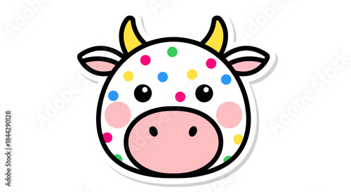 Whimsical polka dot cow head cartoon for kids and nursery decorations illustrations