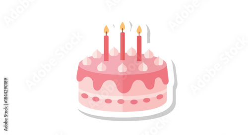 Delightful pink birthday cake illustration with glowing candles for festive celebrations