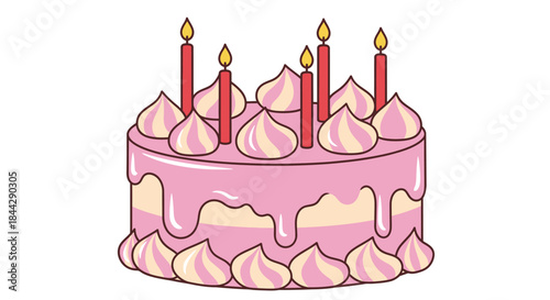 A charming depiction of a festive cake adorned with flickering candles for joyful occasion