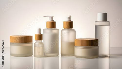 Minimalist Skin Care Products Showcase on a White Background.