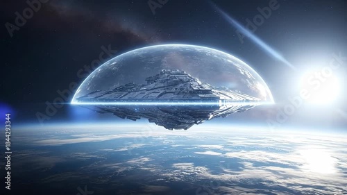 Alien Spaceship Hovering Above Earths Atmosphere.