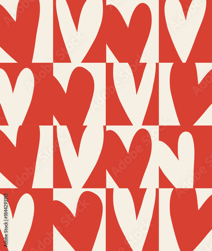 A red  seamless pattern with hearts in a chaotic composition for Valentine's Day. Love, emotions, confession, happiness, joy, feelings. Lots of hearts. Seamless pattern for textiles, gift wrapping.