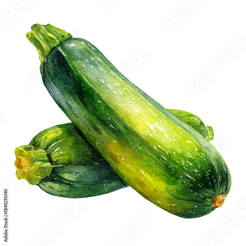 Watercolor vector illustration of Zucchini, isolated on white background.
