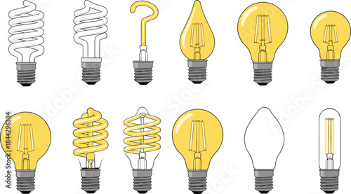 Set of Ice Cream Cones with Various Flavors and Toppings. Flat Vector Illustration of Sweet Summer Dessert.