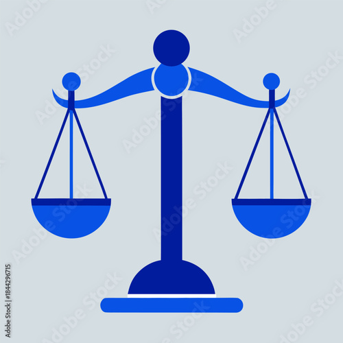 Blue icon of the scales of justice on a light gray background