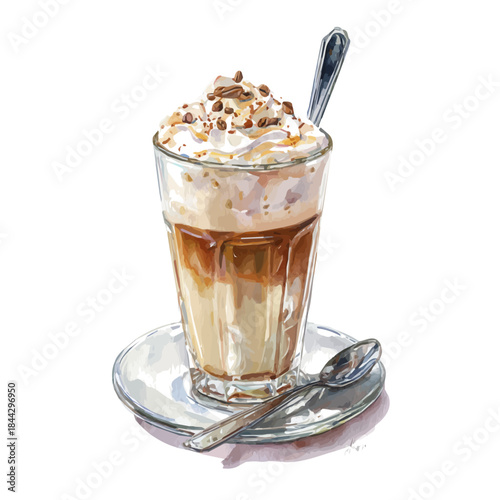 Vanilla Latte, watercolor painting, vector illustration, isolated on a white background.