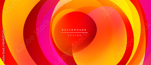 Abstract swirling layers, vibrant orange, pink, red hues. Center text reads background design. Modern, dynamic visual composition.