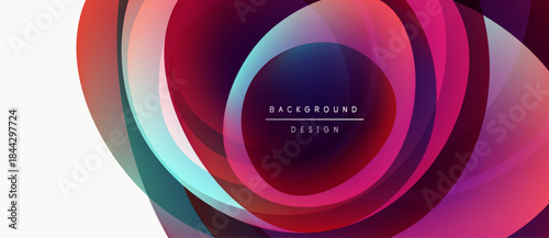Abstract colorful layers create dynamic circular design. Text reads background design within central form. Modern, vibrant composition.