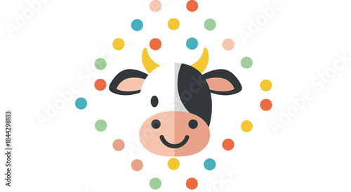 Adorable vector illustration of a cheerful cartoon cow with vibrant polka dots