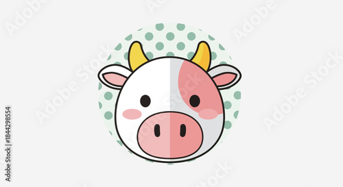 Delightful cartoon illustration of a charming cow face with soft pastel backdrop