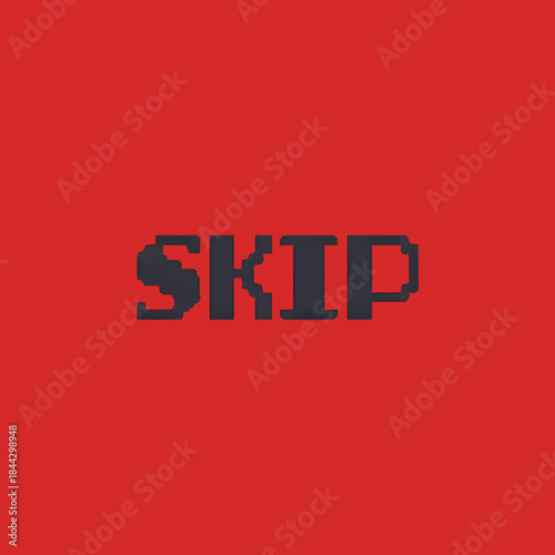 Skip Command Pixel Art: Red Background Gaming Interface