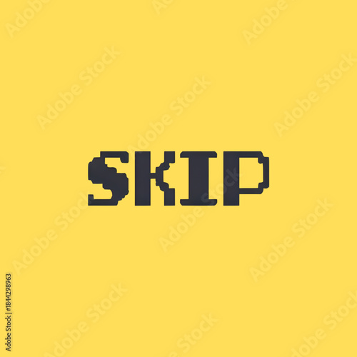 Minimalist Skip Message, Pixel Art Text, Golden Backdrop. (UI Element)